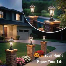 Solar Post Caps Lights for Outdoor 15.75In Modern Column Pillar Lamps Solar Powered LED Post Lantern Waterproof Landscape Path Lighting Fence Deck Caps Lanterns for Yard Mailbox Gate Pier Mount Lamps