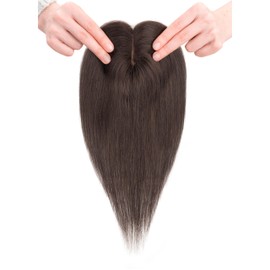 S-noilite Real Human Hair Toppers, 100% Remy Human Hair Toppers for Women,Hair Toppers for Women No Bangs,3.1″*3.4″Silk Base 150% Density 12" Coffee Brown