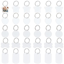 BENECREAT 30Pcs 5 Styles Sublimation Tags Blank, Round Rectangle Heart Star Dog Bone Sublimation Aluminum Blank, Heat Transfer Aluminium Pendants for Tag Keychains DIY