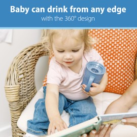 Dr. Brown's Milestones Cheers 360 Spoutless Transition Cup with Handles, Travel Friendly and Leak Free Sippy for Babies and Toddlers, Blue, BPA-Free, 7 oz/200 mL, 6m+