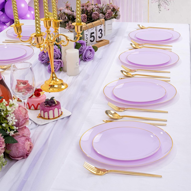 PULOTE PULOTE 100PCS Purple Plastic Plates Disposable - Include 50
