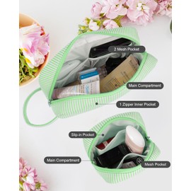 FFpaw 2Pcs Mini Makeup Bag, Small Makeup Pouches for Purse Cute Cosmetics Bag Pouch with Slip-in Pockets Small Travel Toiletry Bag Zipper Makeup Aesthetic Accessories Storage Bag (Mini+Large Green)