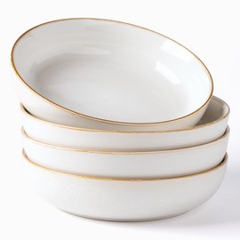 GBHOME 8.75'' Large Ceramic Pasta Bowls, 38oz Stoneware Pasta Serving Bowls Set of 4 for Kitchen, Wide Bowls for Fruit,Pasta,Salad,Oatmeal,Meal, Microwave Safe, Reactive Glaze-Pear White