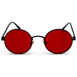 Inlefen Unisex Sunglasses, Round Retro Vintage Style Sunglasses with Coloured Metal Frame - black red