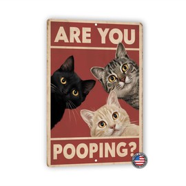 Funny Cat Sign - 8x12 Inch 'Are You Pooping?' Wall Art with Cats Staring - Perfect for Bathroom Decor, Humorous Gift