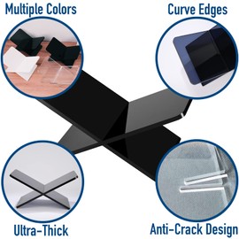 DECORANY Acrylic Book Holder 11 x 7 x 6 in Open Large Book Display Stand for Cookbook Art Book Bible Guest Book, 2-Piece Coffee Table Book Stand for Reading (White, Opaque)