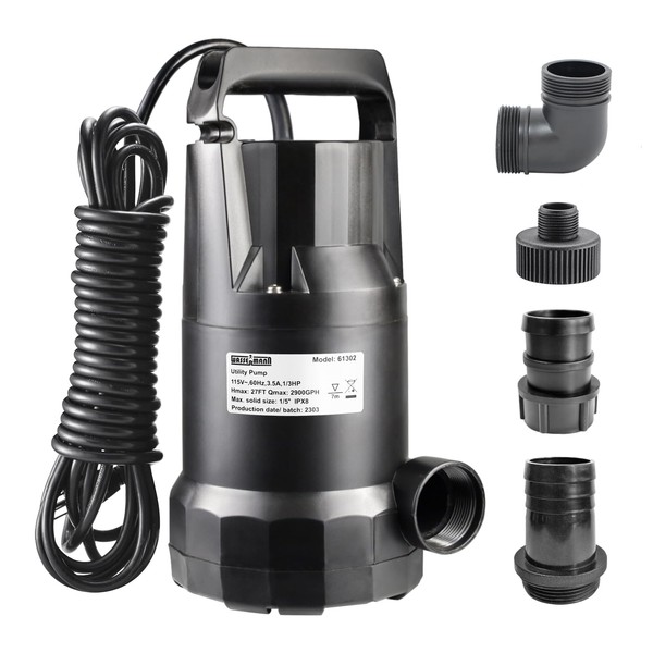 WASSERMANN 1/3HP Utility Pump-Oil Free Design with 25 FT Power