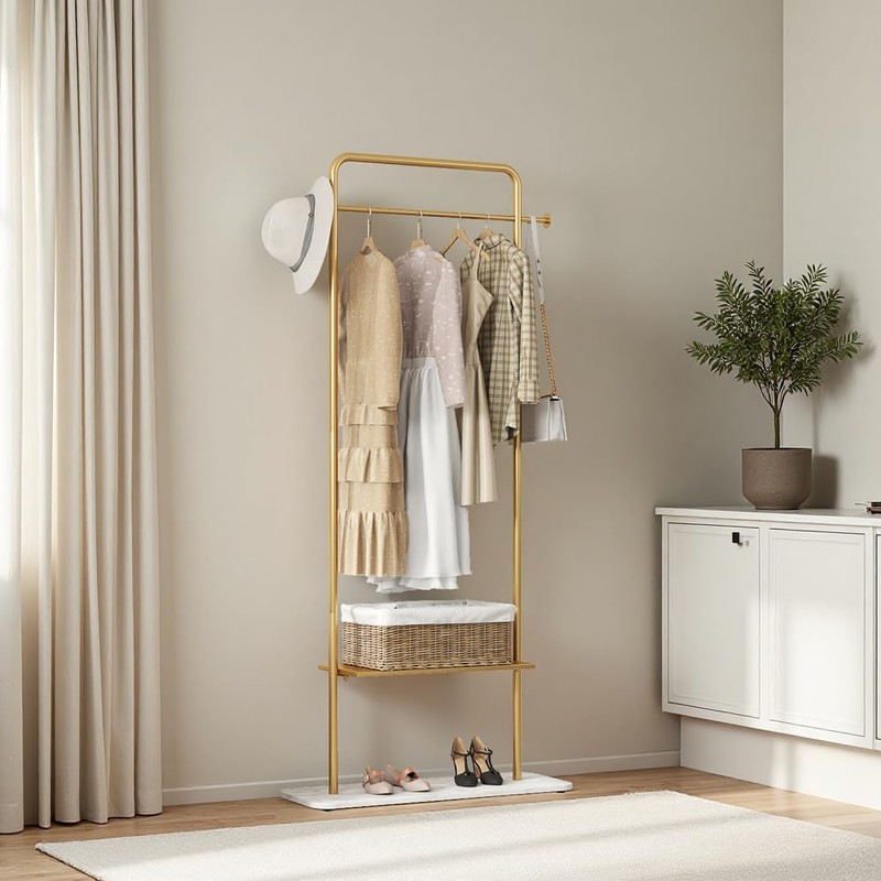 KaKaBB Gold Clothing Rack with Shelves, Coat Racks Freestanding with