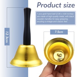 TOAOB Hand Bell Classic Hand Bell Gold Wooden Handle Table Bell Service Bells Hand Bell Reception Bell for School Dinner at Reception Hotel Service Meditation Prayer