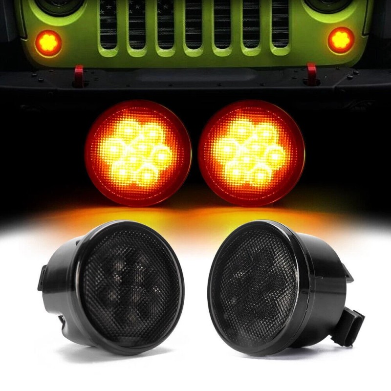 LX-LIGHT Turn Signal Lights Smoke Amber LED for Jeep Wrangler