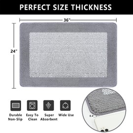 REFETONE Indoor Door Mat, Front Back Door Mat, Non-Slip Absorbent Resist Dirt Entrance Rug Inside Floor Mats, Machine Washable Low-Profile Inside Entry Door Rugs for Entryway - 24" x 36", Grey