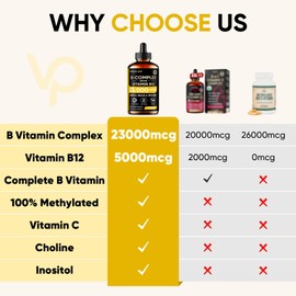 Venture Pal 11-in-1 Vitamin B Complex Liquid Drops, B12 Methylcobalamin | B9 Folic | B1,B2,B3,B5,B6,B7 - Vitamin C, Choline, Inositol, Immune & Energy Metabolism, Brain & Heart Support