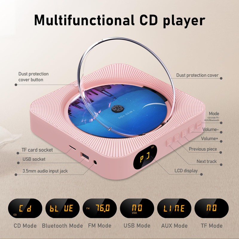 MICOCIOUS Portable CD Player with Bluetooth Desktop CD Player for