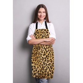Wasach Leopard Print Apron,Adjustable Neck Bib Apron for Men Women,Suitable for Kitchen Cooking Waitress Chef Apron