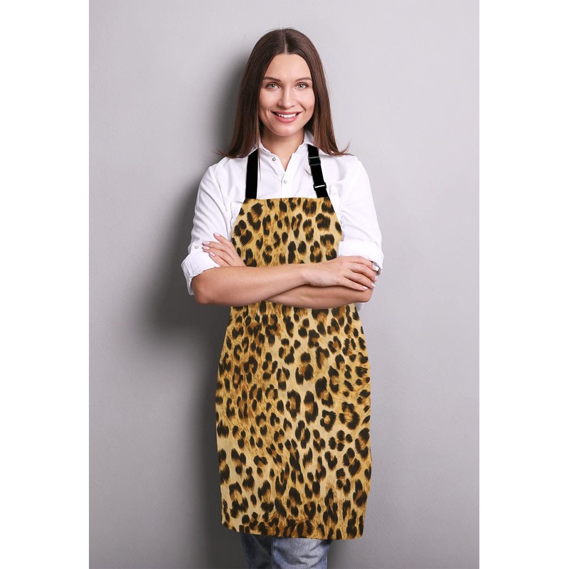 Wasach Leopard Print Apron,Adjustable Neck Bib Apron for Men Women,Suitable