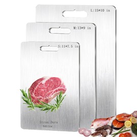 3-Piece Stainless Steel Cutting Boards Set, 304 Grade Non-Slip Non Stick Chopping Cutting Board Chopping Boards for Kitchen – Perfect for Meat, Fruits, Vegetables (15x10, 13x9, 11x7.5 Inches)