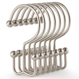 Goowin Shower Curtain Hooks, 12 Pcs Shower Curtain Rings, Durable Shower Curtain Rings Rust Proof, Double Glide Shower Rings for Curtain, Simple Shower Hooks for Shower Curtain & Liner, Matte Nickel