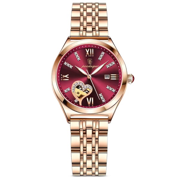 dirocoro Fashion Women's Wristwatches Heart Shaped Diamond Women's Watch with Date Display Classic Collection Women's Watch Quartz Movement Smooth Bracelet Women's Watches 3-Hand Time Luminous Casual