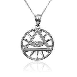 LA BLINGZ Collar con dije de pirámide Illuminati de plata de ley con ojo de Providencia, Metal, Sin piedra preciosa