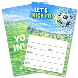 WENFLY Soccer Celebration Party Invitation Cards, Let's Kick It
