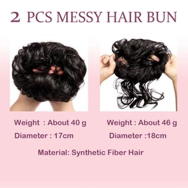 2PCS Messy Bun Hair Piece Tousled Updo Elastic Hair Bun Hair Piece for Women Synthetic Messy Hair Bun Donut Accessories Scrunchies (Brown black)