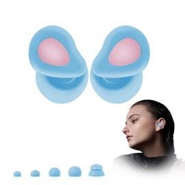 Sleeping noise-canceling earplugs, reusable hearing protection earplugs for swimming, sleeping, concerts, traveling, flying, suitable for children and adults.10 earplug heads (XS/S/M/L/D)-Blue+Pink