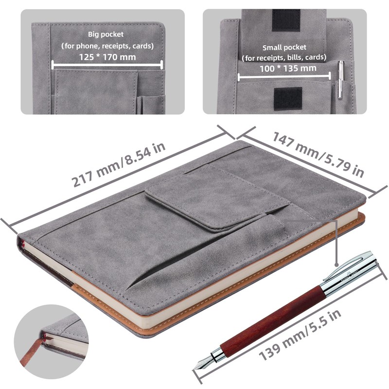 Refillable Lined Leather Journal Notebook, A5 Size Hardcover Journal Notebook