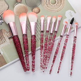 Brochas de maquillaje sintéticas de alta calidad para base, correctores, sombras de ojos, juego de brochas de maquillaje para difuminar la cara, juego de brochas de sombra de ojos con estuche de transporte transparente (rosa)