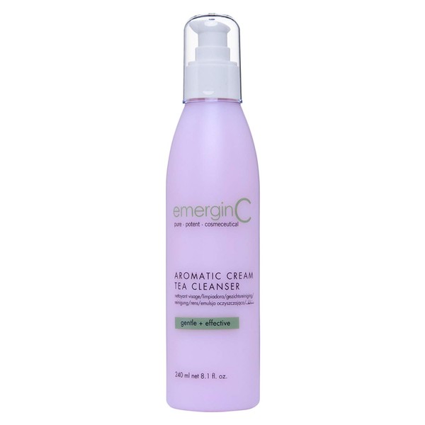 emerginC Aromatic Cream Tea Cleanser - Soothing Gentle Face Wash with Green Tea, Chamomile + Rose for Minor Redness, Removing Dirt, Makeup + Excess Oil (8.1 oz, 240 ml)