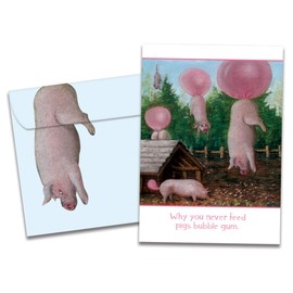 Tree-Free Greetings - Birthday Card - Artful Designs - 1 Card + Matching Envelope - Made in USA - 100% Recycled Paper - 5 x 7 - Pigs Bubblegum (VO69659)