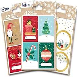 Avery 36 PCS Festive Label Bundle Family Pack, Label Stickers, Printable, Customisable Premium Christmas Name Gift Labels, Gift Wrapping Bag Decoration