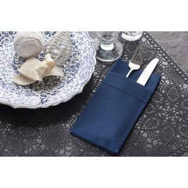 Navy Dinner Napkins Cloth Like with Built-in Flatware Pocket, Linen-Feel Absorbent Disposable Paper Hand Napkins for Kitchen, Bathroom, Parties, Weddings, Dinners or Events, 16x16 inches, Pack of 50