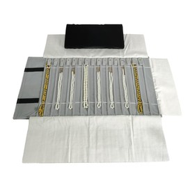 SCIKHEFT ポータブルジュエリーロール 絡まない安全ネックレス トラベルストレージバッグ ディスプレイホルダー チェーン16個 (ブラックベルベット) (BLACK GRAY)