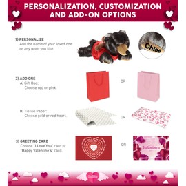 DolliBu I Love You Lying Wild Black Bear Plush – Cute Stuffed Animal with Red Shirt and Name Personalization for Valentine, Anniversary, Romantic Date, Gift – 10 Inches