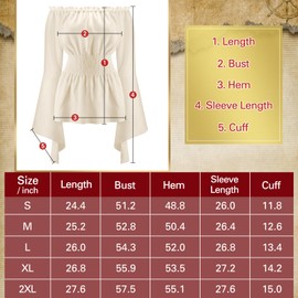 Shihanee 4 Pcs Womens Pirate Costume Cosplay Renaissance Blouse Tops Corset Waist Belt Pirate Skirt Stripes Headscarf (Apricot Color,XL Size)