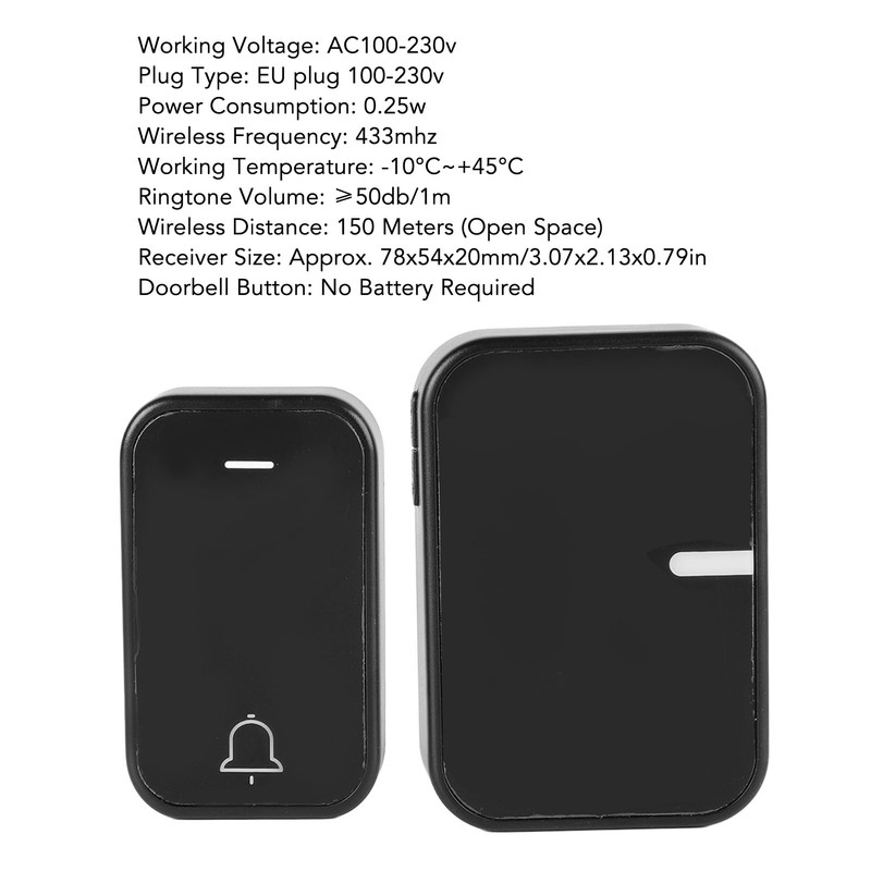 Wireless Doorbell Set Self Powered Generating Waterproof Home Security Doorbell