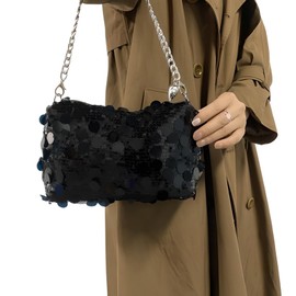 Stimazat Sequin Evening Bag Glitter Shoulder Bag for Women Bling Handbag Purse Sparkly Prom Party Cocktail Bag, Black