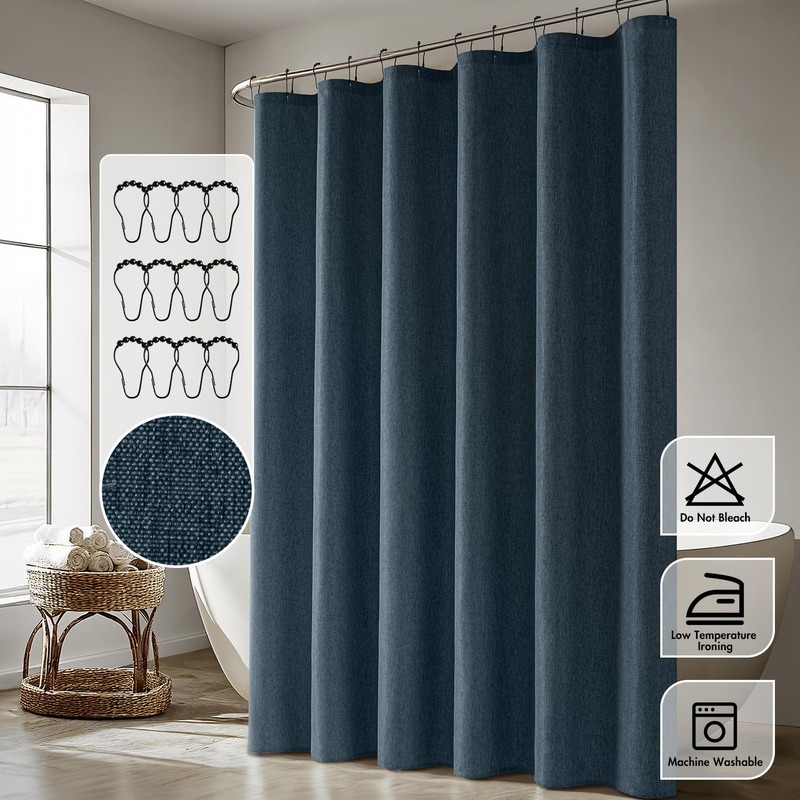 ANRODUO Extra Long Linen Shower Curtain, 108 Inch Long Heavy
