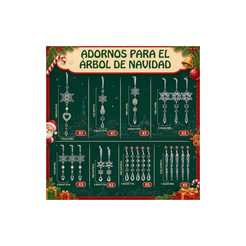 21Pcs Adornos Navideños de Cristal para Decoración de árbol de