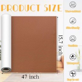 Brown Self-Adhesive Leather Repair, 15.7×47 Inch Leather Repair Tape for Furniture, Vinyl Leather Repair Kit for Car Seat, Office Chairs, Couch, Kitchen 1 Roll