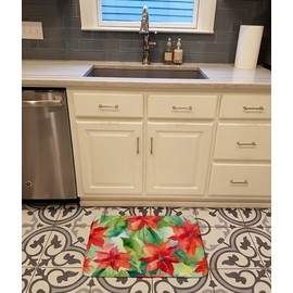 Caroline's Treasures Poinsettias in Watercolor Memory Foam Kitchen Mat Machine Washable Anti-Fatigue Mat Cushion Comfort Bath Mat or Kitchen Rug