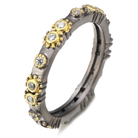 HAMPTON GEMS DESIGNER INSPIRED, 4 STYLES- STACKABLE RINGS, CONTRAST SATIN GOLD & SATIN SILVER (1/8" IN SS-RD, 8)