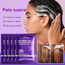 Paquete de 5 mascarillas acondicionadoras portátiles para el cabello, ácido hialurónico 2 en 1 y colágeno que hidrata con aceite de coco y argán, tratamiento acondicionador profundo para cabello seco y dañado, cuidado del cabello de tamaño de viaje, 5 onzas