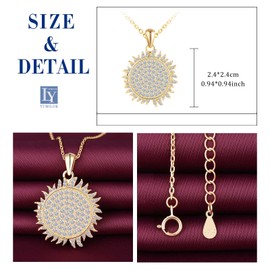 Yumilok Chain Necklace for women sun Sunshine Open Photo Picture Rund Zirconia Locket Necklace 925 Sterling Silver gold