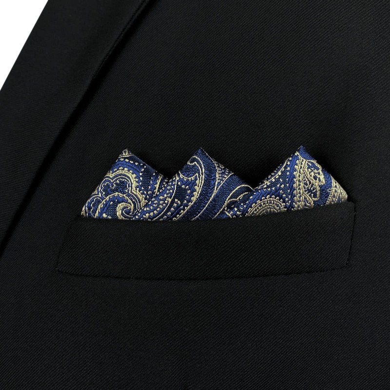 S&W SHLAX&WING Men's Blue and Gold Paisley Wedding Pocket Square,