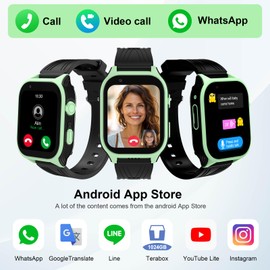 4G Safe Smart Watch Phone for Kids with GPS Tracker Whatsapp 1.83" Large Touch Screen WiFi, Call, Voice Video Chat, SOS, Bluetooth, Alarm, Pedometer, Music, Camera Smartwatch for Age 4-15 Gift Green