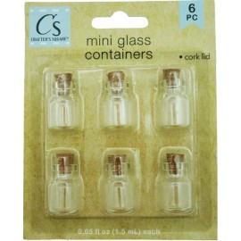 Crafter's Square Miniature Glass Cork Lid Bottles -6 Pack- .05 fl oz Containers Crafter's Square