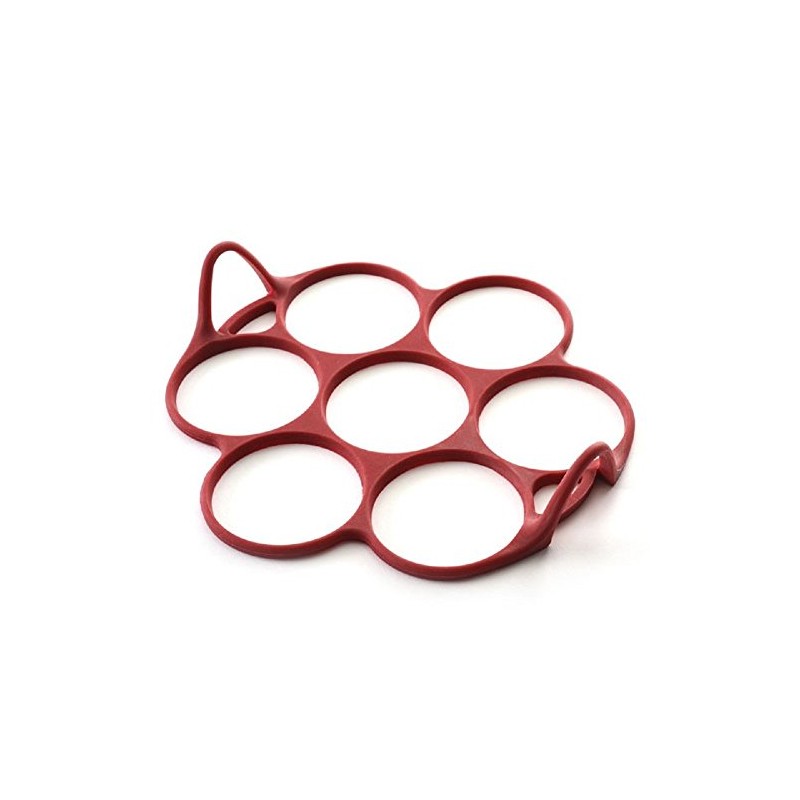 Norpro 957R Silicone Silver Dollar Pancake/Egg Ring, 7 Count,Red