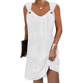 Melliflo Beach Dresses for Women 2024 Summer Sleeveless Tank Dresses V Neck Casual Textured Dresses Loose Rippled Short Dresses White