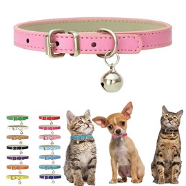 Pink Kitten Collar with Bell, Soft Pu Leather Small Dog Collars Adjustable Buckle for XXS XS Extra Small Medium Tiny Female Male Boys Girls Pets Puppy Cats Teacup Yorkie XX-Small